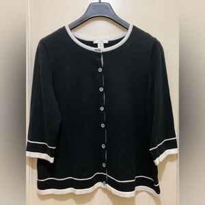 CJ Banks Sweater Women 1X Black White Gingham Plaid ButtonUp 3/4 Sleeve Academia